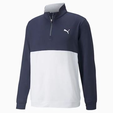 Picture of Puma Gamer Colourblock Quarter-Zip Golf Pullover - Navy Blazer/Bright White