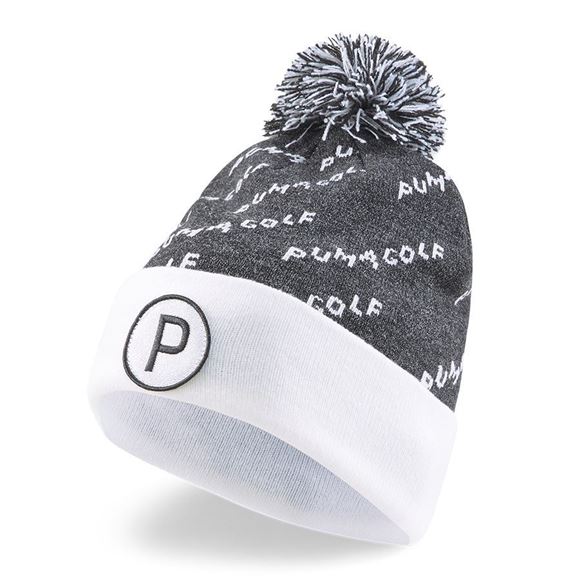 Picture of Puma P Removable Pom Beanie - Puma Black/Bright White