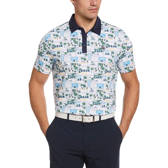 Picture of Original Penguin Beach Club Print Men's Golf Polo Shirt - Bright White