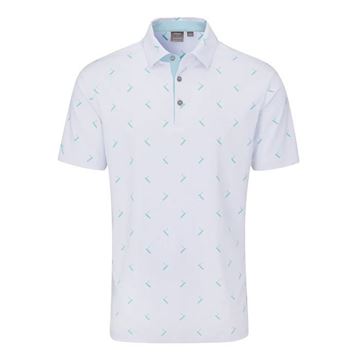 Picture of Ping Mens Gold Putter Printed Polo Shirt - White/Aruba Blue Multi