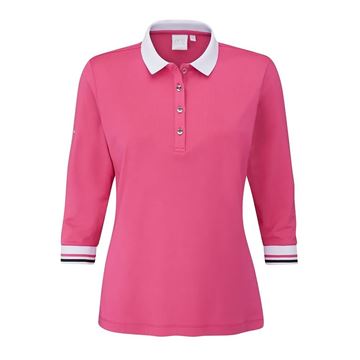 Picture of Ping Ladies Bridget 3/4 Sleeve Polo Shirt - Pink Blossom/White