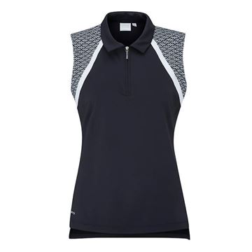 Picture of Ping Ladies Ansie Sleeveless Zip Neck Polo Shirt - Navy/White