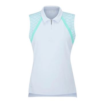 Picture of Ping Ladies Ansie Sleeveless Zip Neck Polo Shirt - White/Aruba Blue