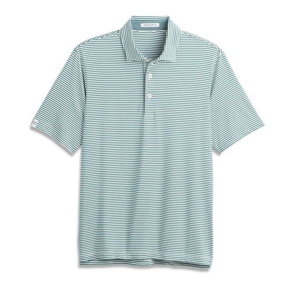 Picture of Ashworth Mens Golf Striped Tech Jersey Polo Shirt AM1011 Lagoon/White