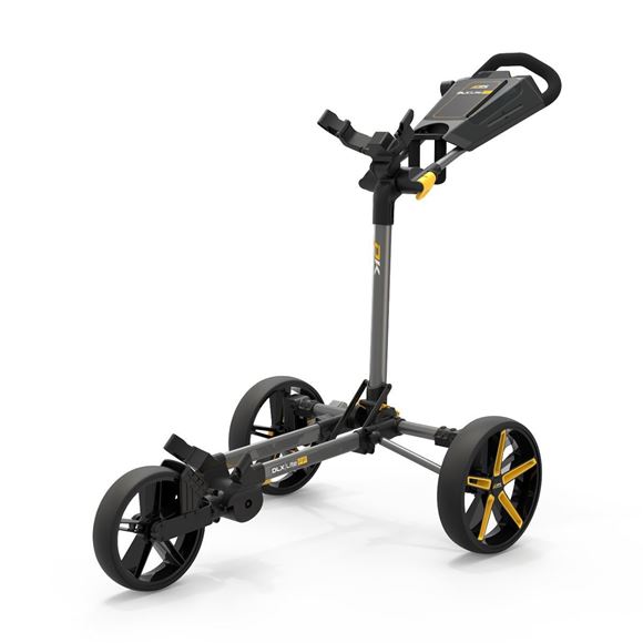 Picture of Powakaddy DLX-Lite FF Push Golf Cart - Gunmetal with Yellow Trim